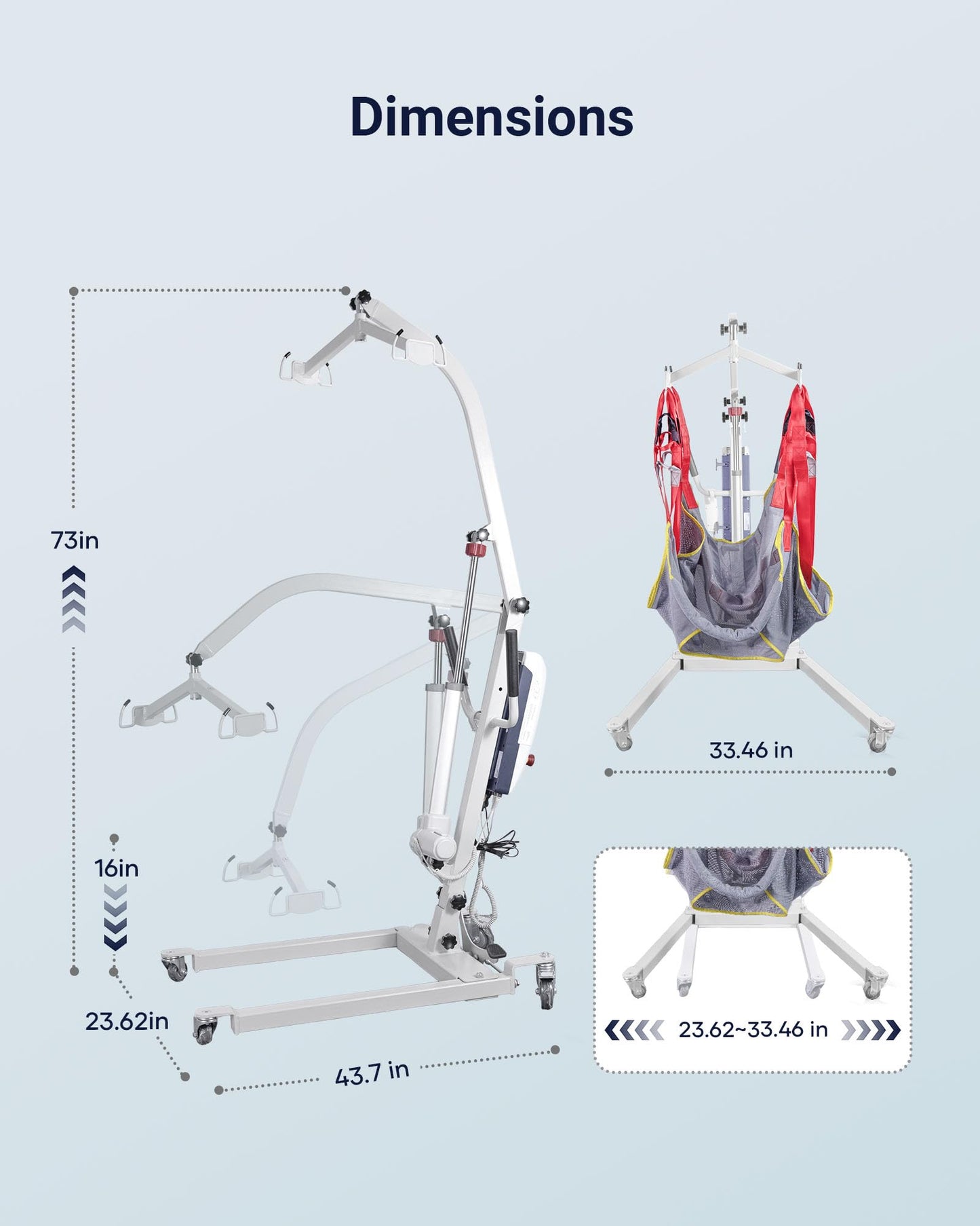 noerishia Electric Transfer Lift Chair, 440 lbs Capacity Battery Powered Patient Lift with Sling, Floor to Bed Transfer Aid for Elderly, Home Care Hospital Healthcare Facilities