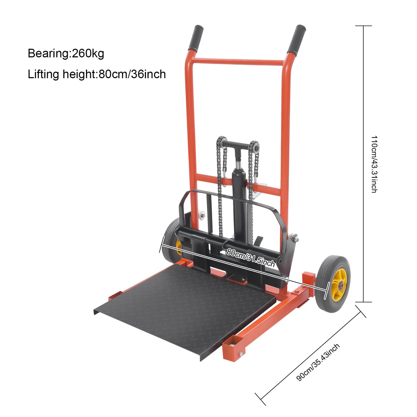 Hydraulic Material Lift Winch Stacker, 577 Lbs Adjustable Lift Stacker,Pallet Truck Dolly Lift Table Fork Lift with Removable Lifting Plate (31.50 * 35.43 * 43.31 in)