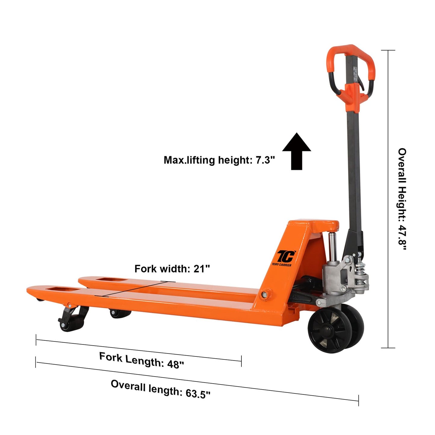 Tory Carrier Manual Pallet Truck - 5500LBS High - Capacity, 21" x 48" Forks, Industrial - Grade Heavy - Duty Solution for Efficient Warehouse & Factory Material Handling