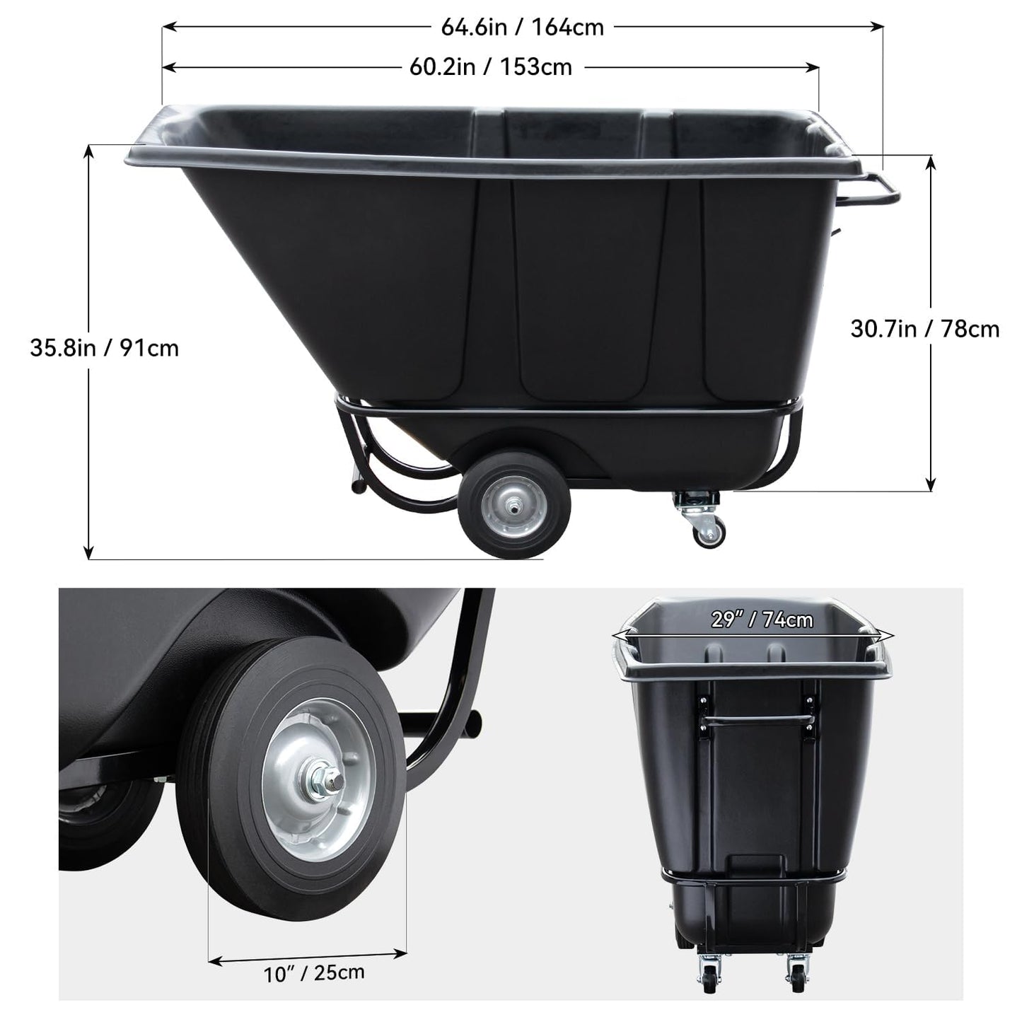 Fworkleft Tilt Dump Truck 850 lbs Capacity, 1/2 Cu.Yd Heavy Duty Trash Cart with Wheels, Forklift-Able Frame, Plastic Utility Dump Cart for Construction, Warehouse & Industrial Use (5-Pack)