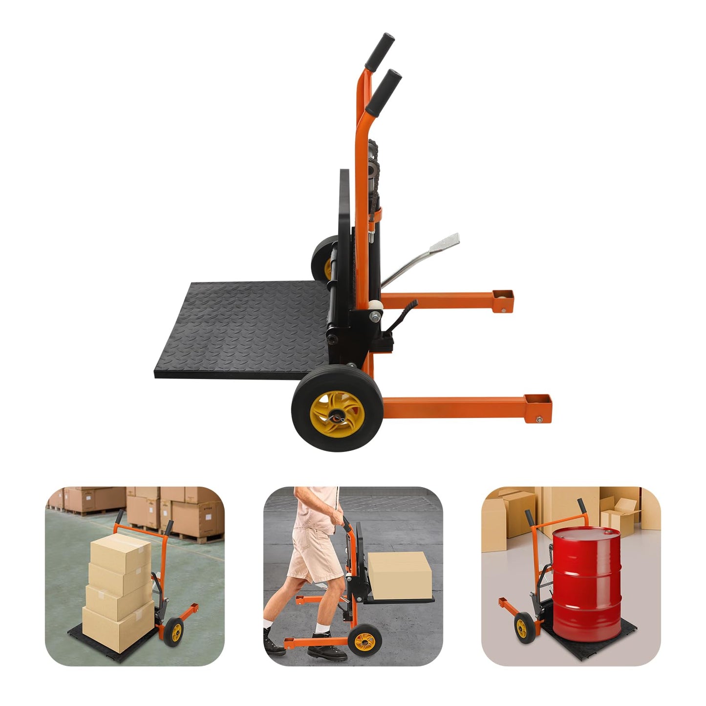 Hydraulic Material Lift Pallet Truck Portable Lift Winch Stacker with Swivel Wheels Adjustable Manual Winch Stacker 441lbs Capacity, 15.7" Max Lift, Removable Flat Bed