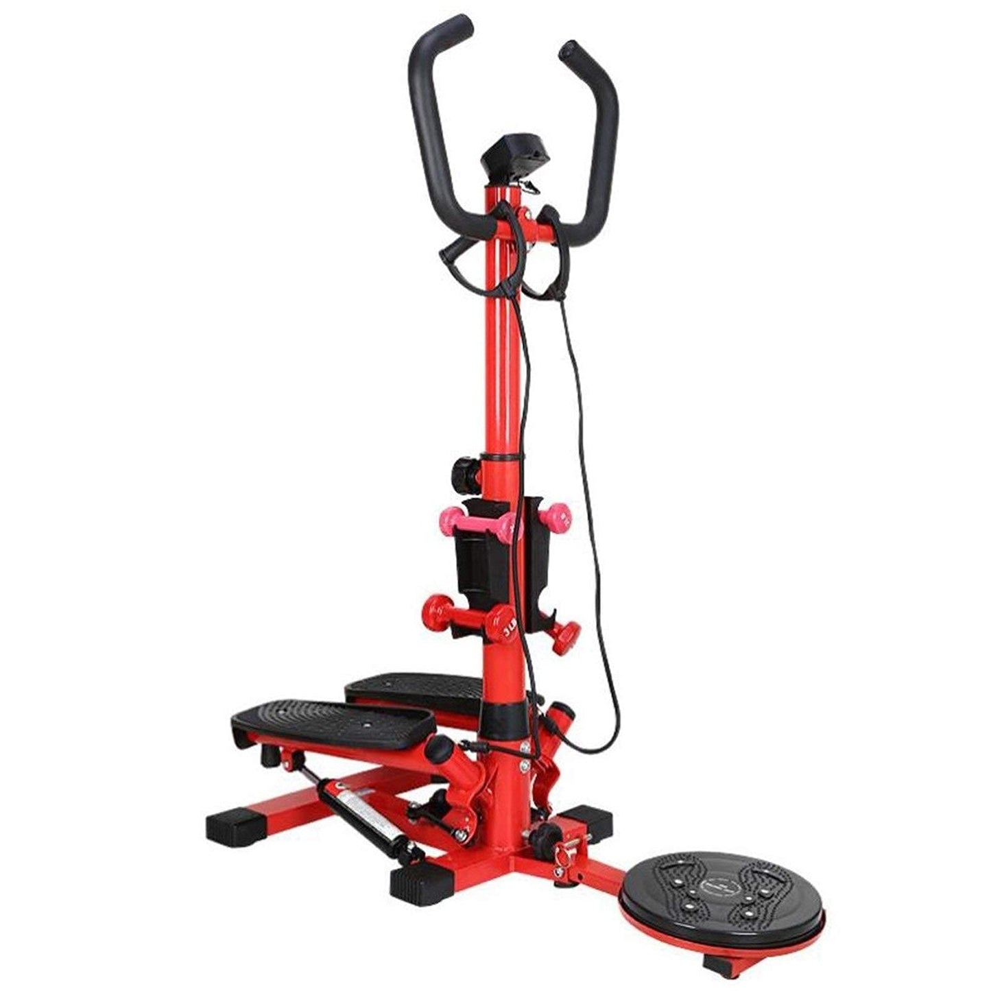 Mini-Stepper Swing Stepper Multifunction Stair Step Machiner Home Twist Stepper Workout Fitness Machine Silent Sport Exercise Gym with Handle Bar Efficency (Red)
