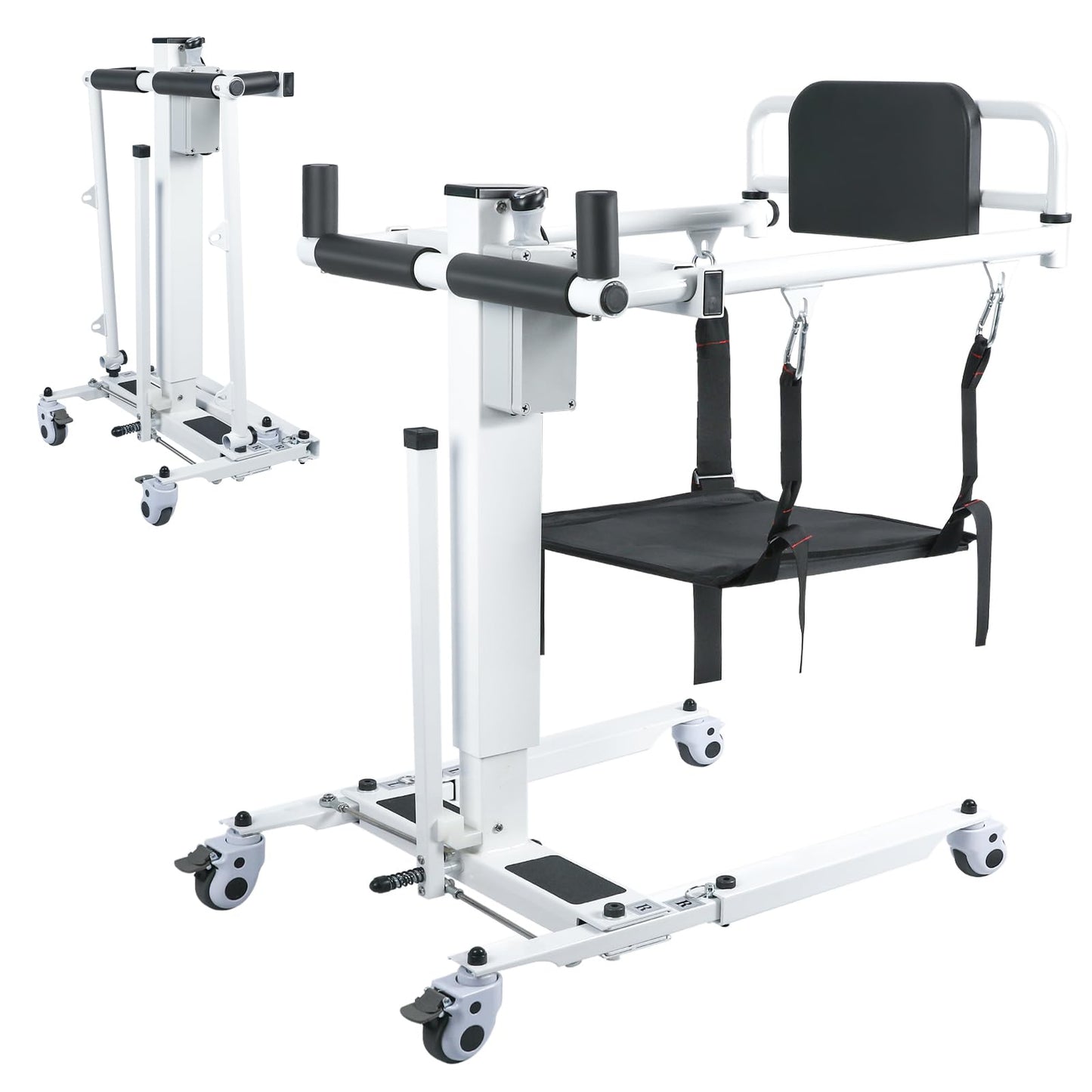 6 in 1 Patient Electric Lift Transfer Chair, 180° Split Seat Commode, Folding Portable Patient Lift for Car, 450 lb Capacity Patient Transfer Chair for Elderly, Home Transfer Chairs