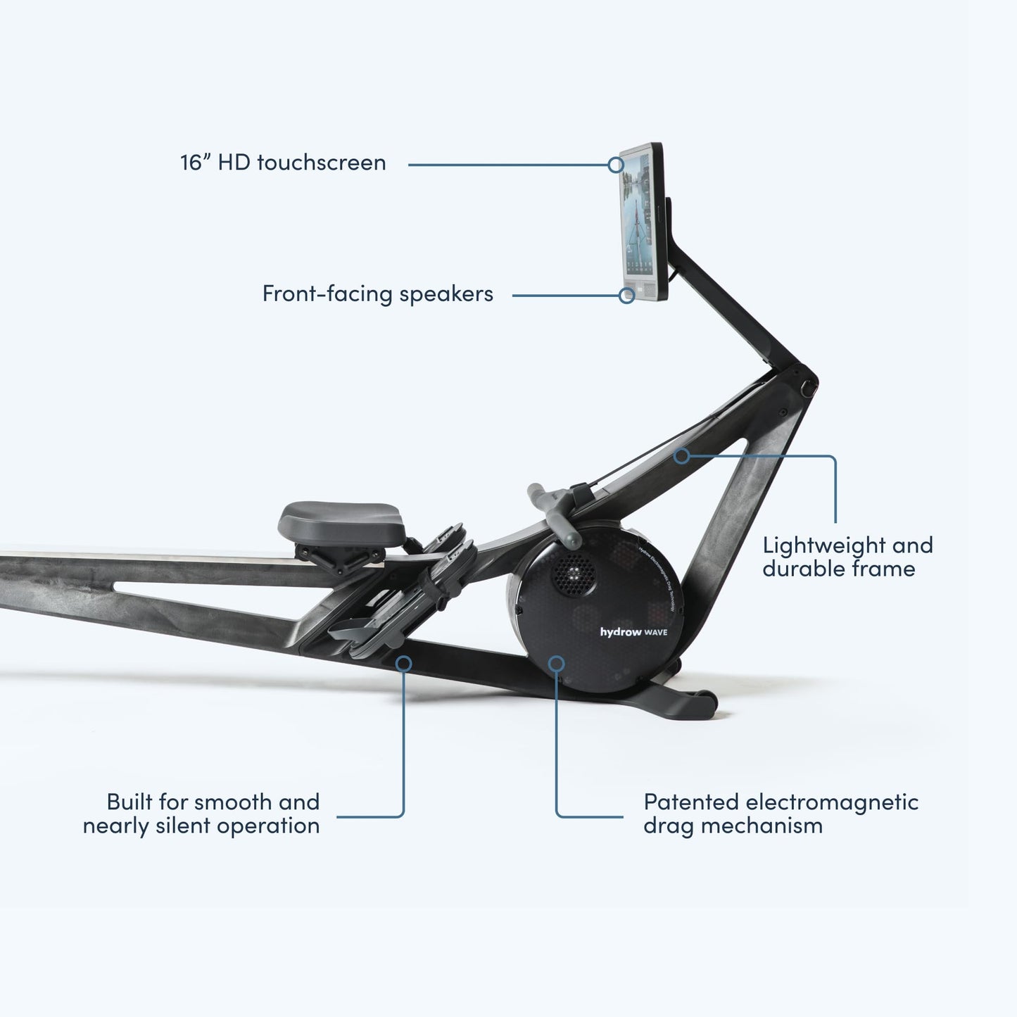 Hydrow Wave Rowing Machine for Home with Immersive 16'' HD Touchscreen - Live Row Machine Home Workout, Magnetic Drag Technology, 375 lb Weight Capacity Magnetic Rower - 30-Day Trial & Year Warranty