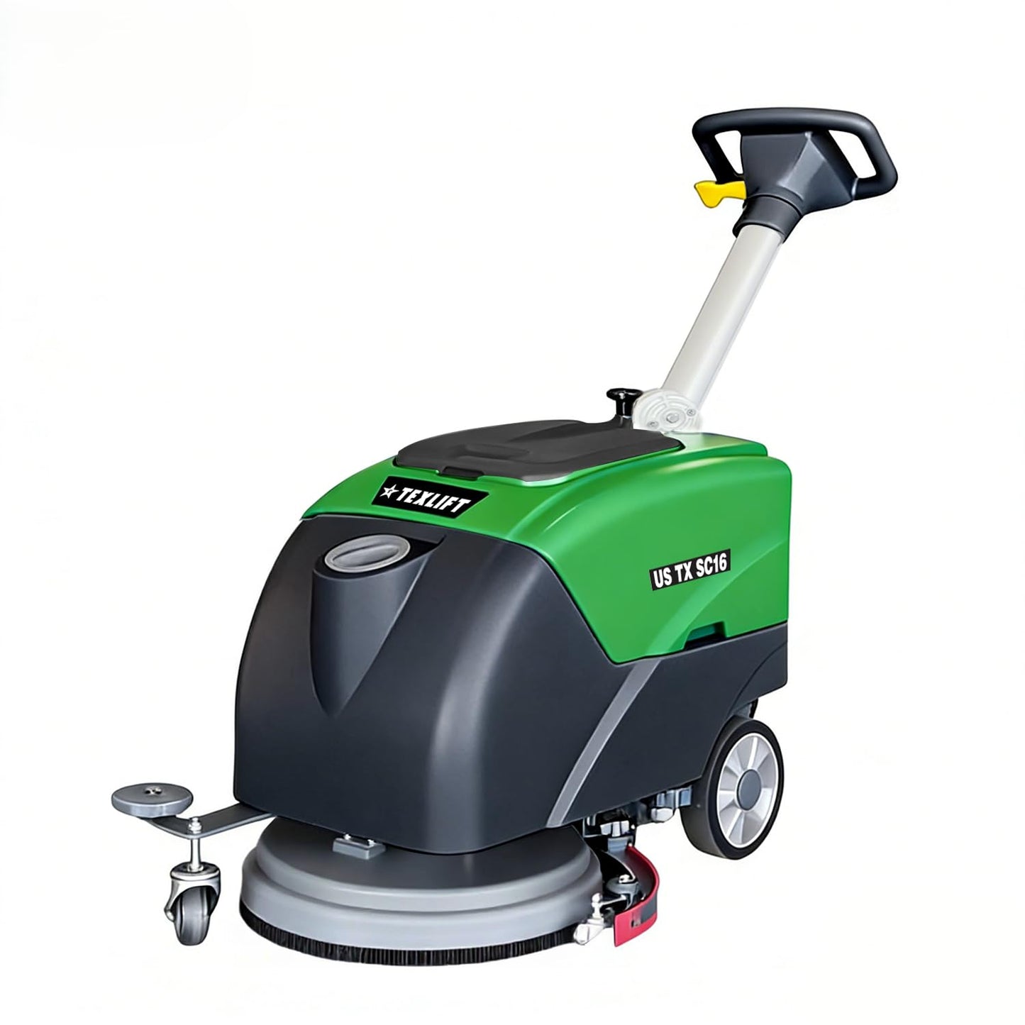 Walk-Behind Commercial Floor Scrubber Machine, 16″ Cleaning Width, Battery Powered Scrubber Dryer with 9 Gal Tank for Warehouse, Retail & Facility Cleaning (US-TX-SC16)