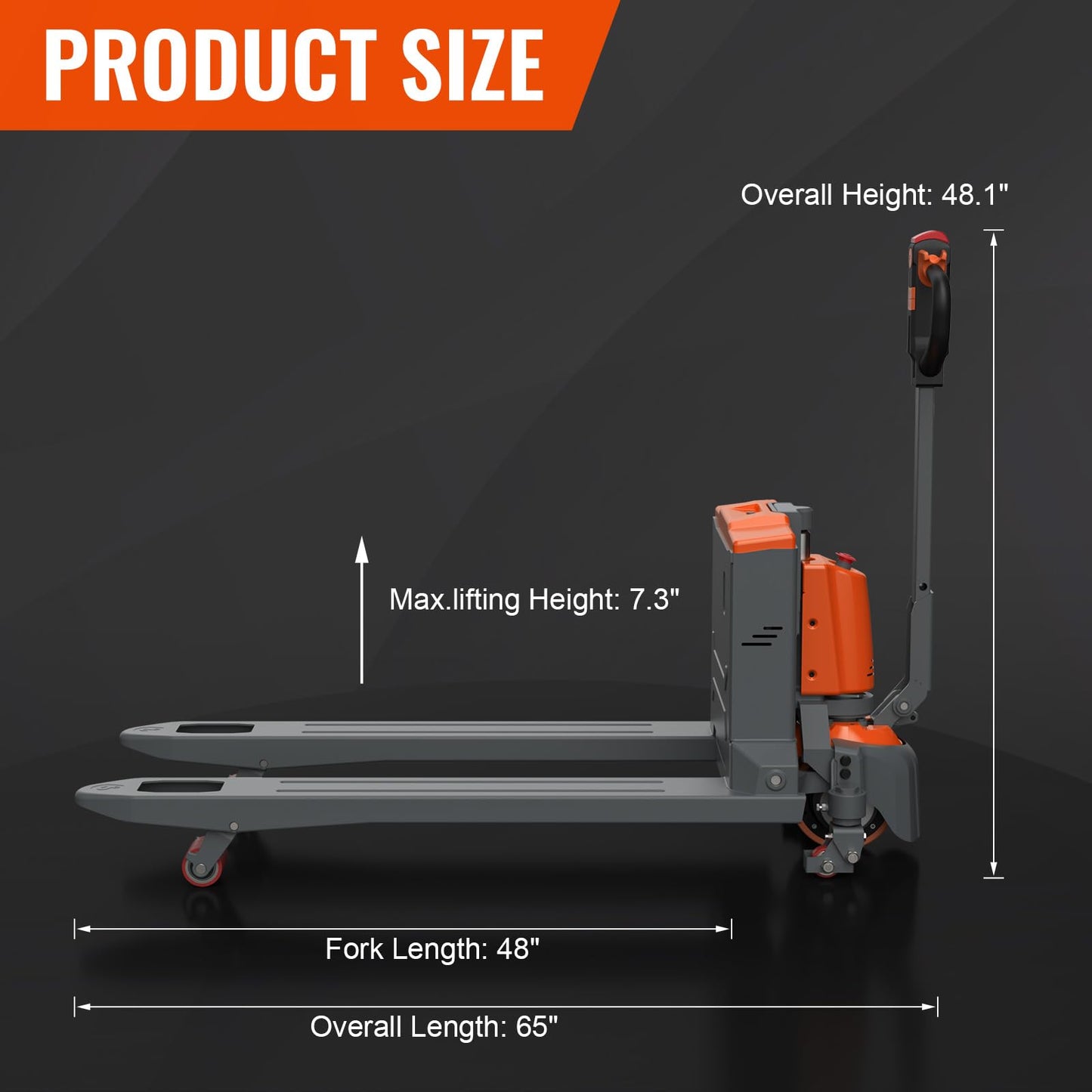 T Tory Carrier Electric Pallet Jack Truck 3300lbs Capacity Lithium Electric Pallet Trucks 48" x27" Forks Li-ion Battery Lift for Narrow Spaces, Easy Battery Replacement-Orange