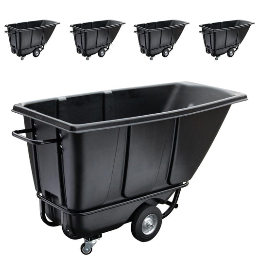 Fworkleft Tilt Dump Truck 850 lbs Capacity, 1/2 Cu.Yd Heavy Duty Trash Cart with Wheels, Forklift-Able Frame, Plastic Utility Dump Cart for Construction, Warehouse & Industrial Use (5-Pack)