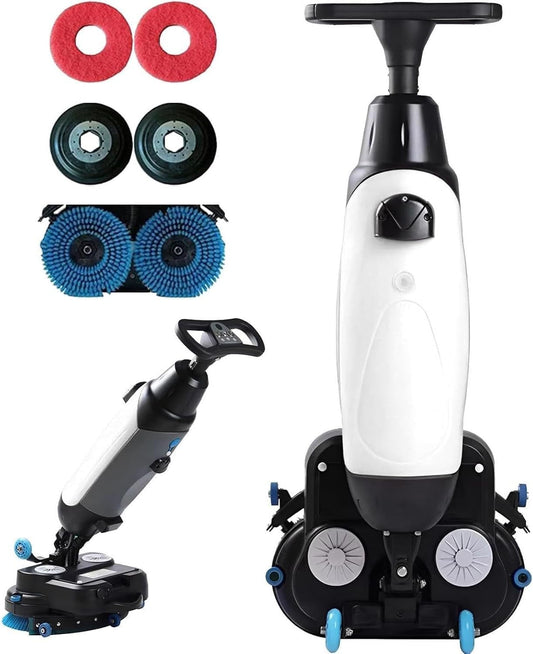Hrxllb Automatic Floor Scrubber Self-Propelled, 360° Rotation,17 inch Commercial Cordless Machine,2H Run,with 2x250W Brush Motors & Dual Water Tanks(White)