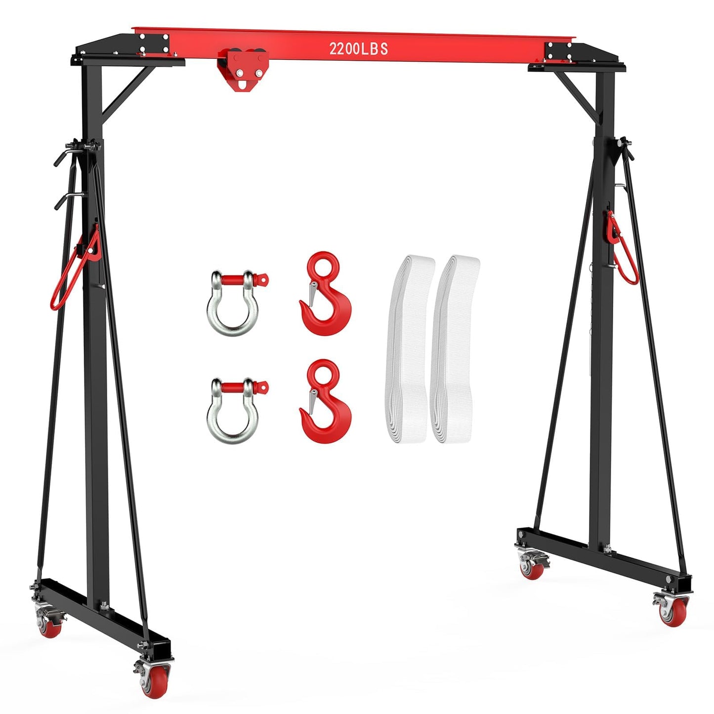 Adjustable Gantry Crane 1 Ton 2200 Lb, 12 Height Positions 97-141 in, Triangle Base a-Frame, Heavy Duty Steel i-Beam, Portable Lifting Crane for Warehouse, Shop, Construction