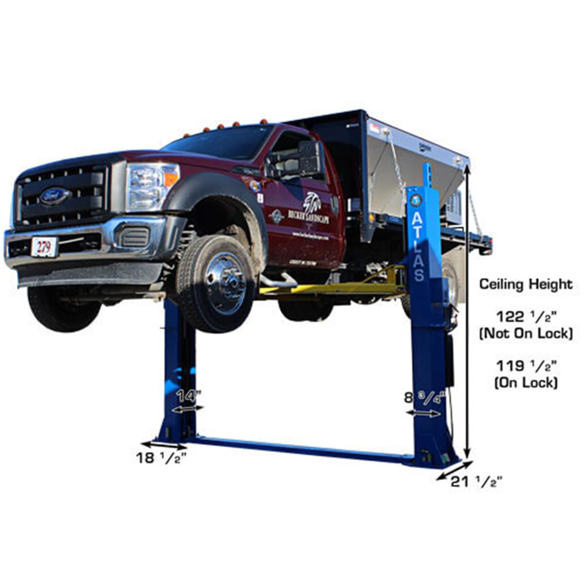 Atlas Automotive Equipment BP12000X 2-Post Commercial Grade Vehicle Lift, Baseplate, Open-top Style, 10’4” Minimum Ceiling Height, 12,000lb Capacity, 3-Stage Symmetric Arms, For Low Ceiling Garage Use