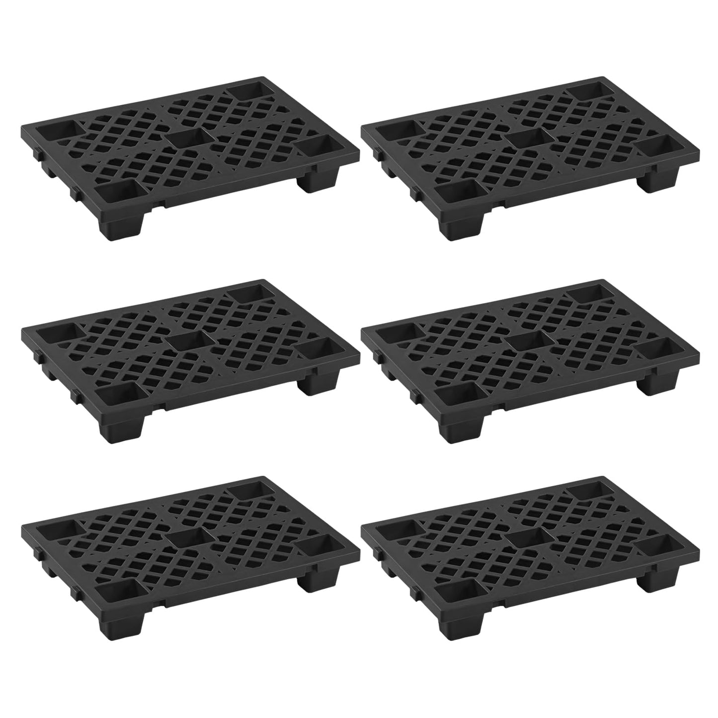 Jeracino Plastic Pallet, Plastic Storage Pallet With Interlocking Design, Plastic Floor Pallet, 23.6 x 15.7 x 3.9" 6-Pack, Plastic Pallet Platform With Waterproof Grids, Plastic Shipping Pallet, Black