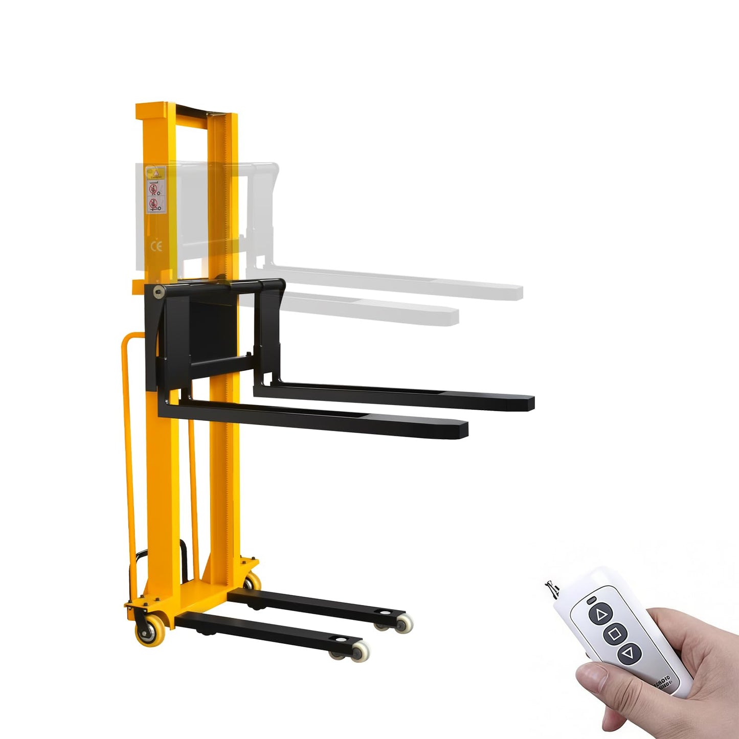 Electric Pallet Stacker Electric Forklift Capable of Boarding Trucks Pallet Lift 1300lbs Capacity 63" Lifting Height Material Lift with Fixed Legs (Width Adjustable, 63" Lifting)