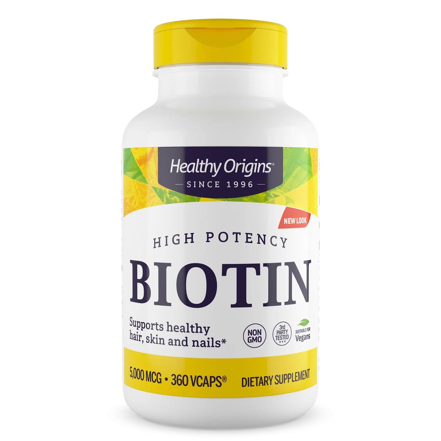 Healthy Origins Biotin 5,000 mcg (5 mg), 360 Veggie Capsules - High Potency USP Grade Vitamin B7 Supplement - Supports Healthy Hair Growth, Strong Nails & Glowing Skin - Non-GMO, Vegan & Gluten-Free