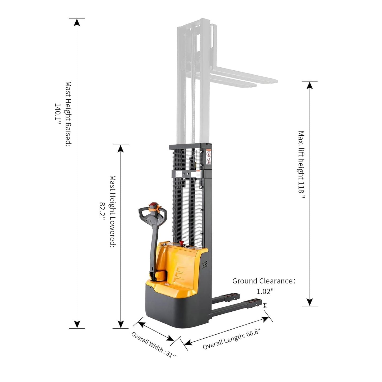 APOLLOLIFT Fully Powered Drive and Lift Electric Stacker 2640 lbs Capacity Fixed Legs 118" Lifting