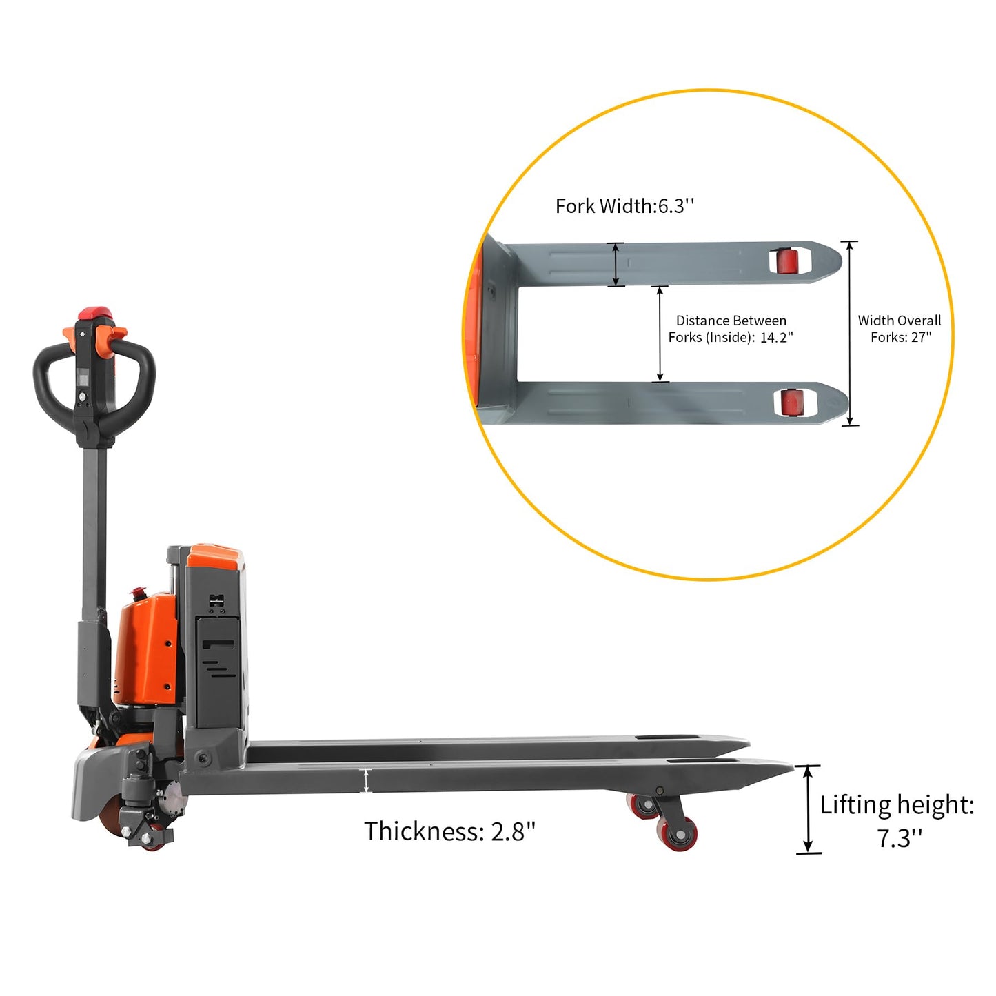T Tory Carrier Electric Pallet Jack Truck 3300lbs Capacity Lithium Electric Pallet Trucks 48" x27" Forks Li-ion Battery Lift with an Extra Battery