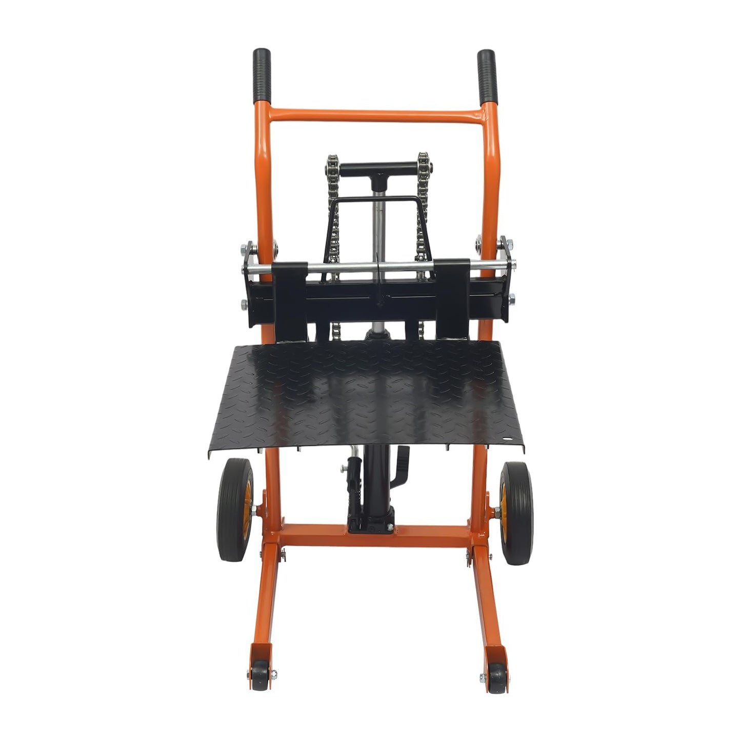 Hydraulic Material Lift Winch Stacker, Pallet Truck Dolly, Adjustable Stacker Fork Lift, 577 Lbs 36" Max Lift with 9" Casters & Straps, Removable Lifting Platform for Warehouse Factory Workshop
