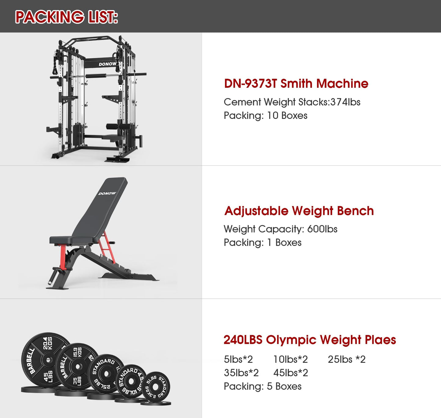 DONOW Smith Machine with Weight Stacks, Heavy Duty Home Gym System Power Cage Cable Crossover Machine Multi-Functional Trainer Ratio 1:1