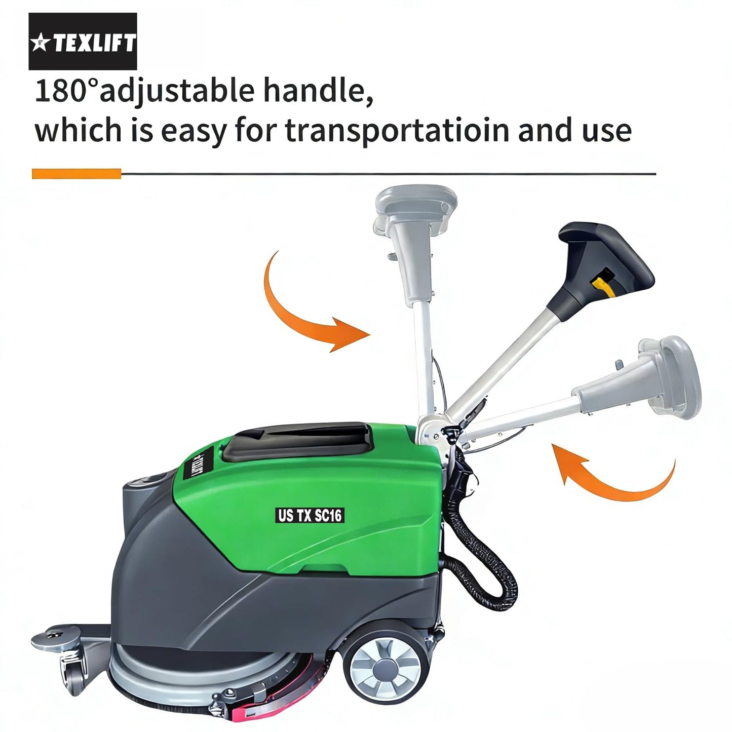 Walk-Behind Commercial Floor Scrubber Machine, 16″ Cleaning Width, Battery Powered Scrubber Dryer with 9 Gal Tank for Warehouse, Retail & Facility Cleaning (US-TX-SC16)