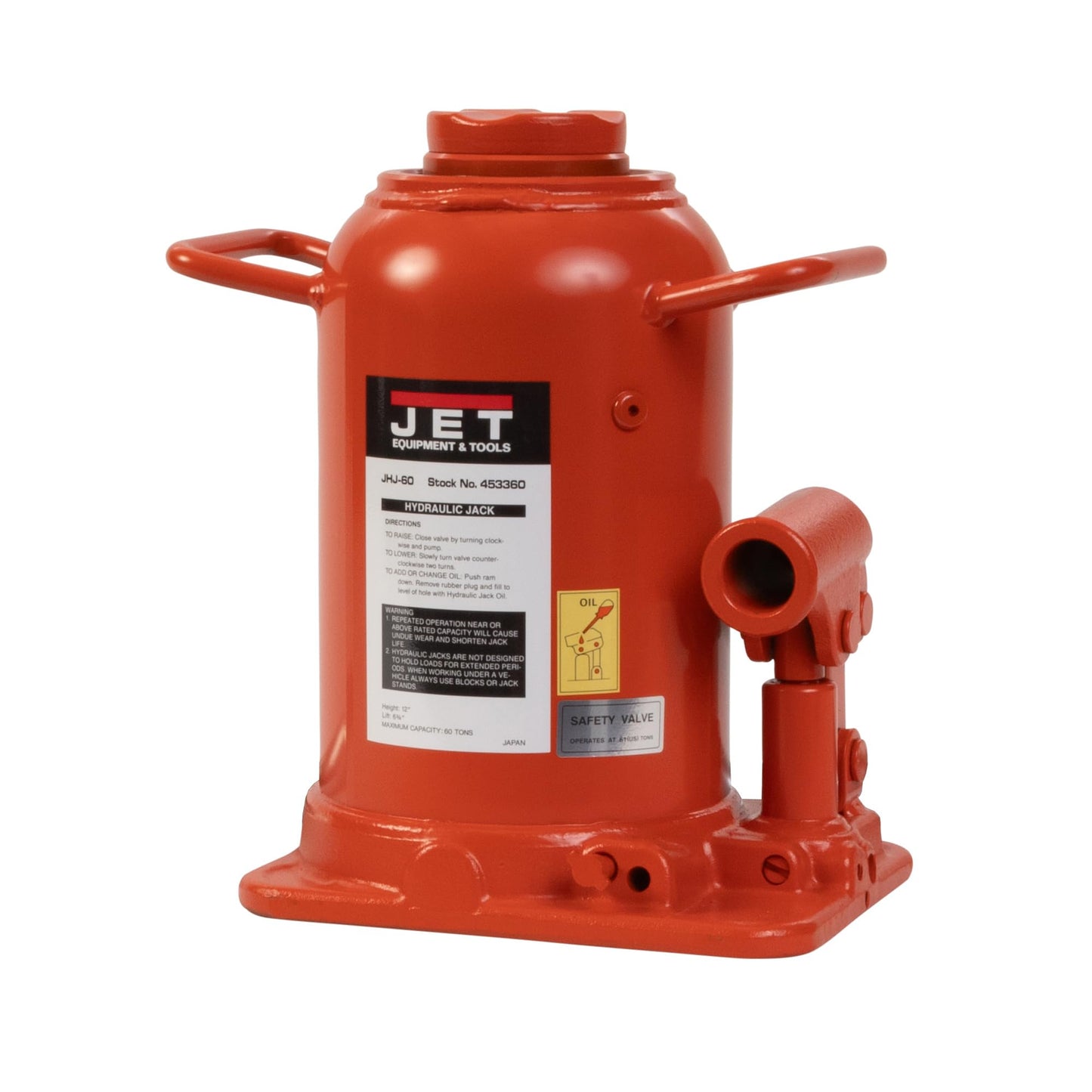 JET 60-Ton Hydraulic Bottle Jack w/ Handle (JHJ-060)