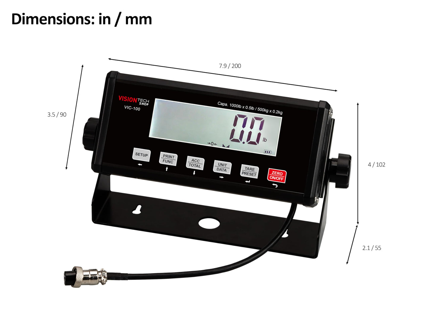 VisionTechShop VIC-100 Indicator, Easy to See Large LCD Display with Backlight, RS232, USB Interface, NTEP Legal for Trade CC# 25-028, Compatible with Floor Scale, Drum Scale, or Any Base
