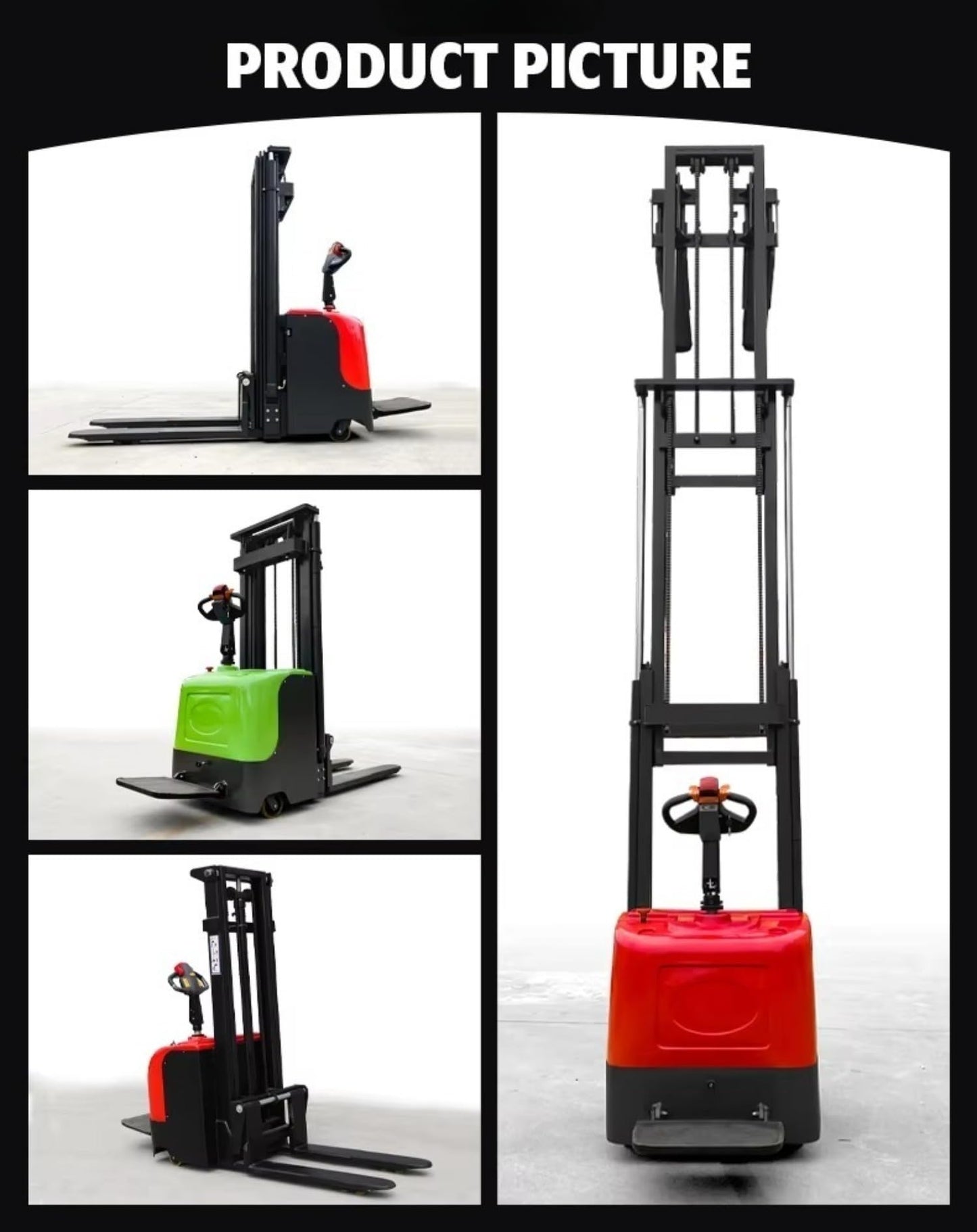 Adjustable Fork Electric Pallet Stacker Enhanced with Material Lift Support for Warehouse, Retail backrooms, and Factory Production Flow Including Fork Lift Capability