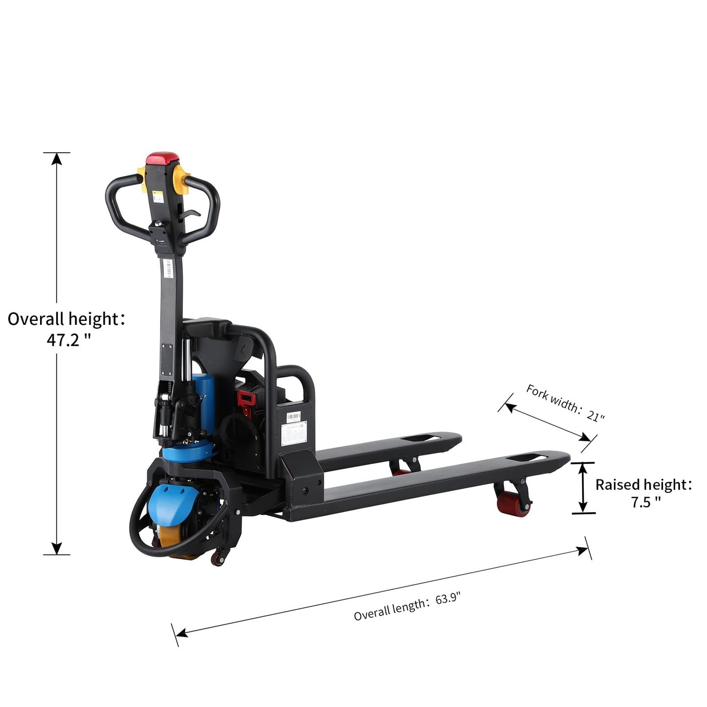 Tory Carrier Electric Pallet Jack 3300lbs, 45”×21” Forks, 48V Lithium & Brushless Motor for Narrow Warehouse Aisles & Tight Spaces, Retail & Delivery Trucks, Blue