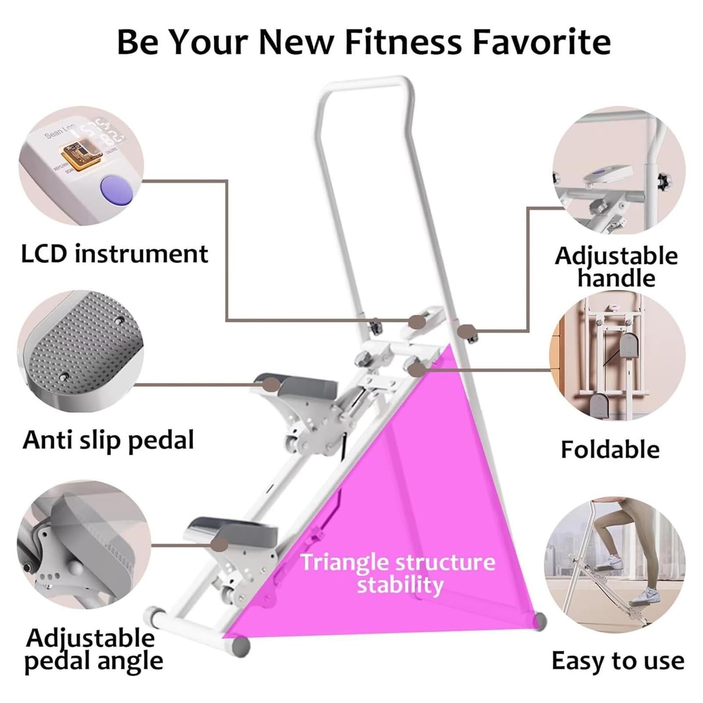 piudoiliy Vertical Climber Machine with LCD Monitor - Folding Full-Body Workout Stepper for Home Gym - Adjustable Stair Stepper with 3 Gear Height Settings