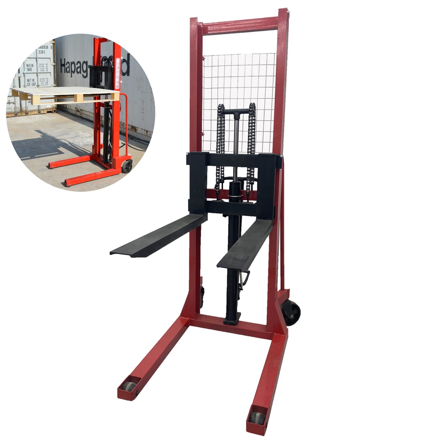 TECHTONGDA Manual Pallet Stacker, Hydraulic Hand Pallet Forklift, Material Lift Winch Stacker, 2200lbs Capacity, 63inch Lifting Height, Lift Truck Dolly for Warehouse & Factory