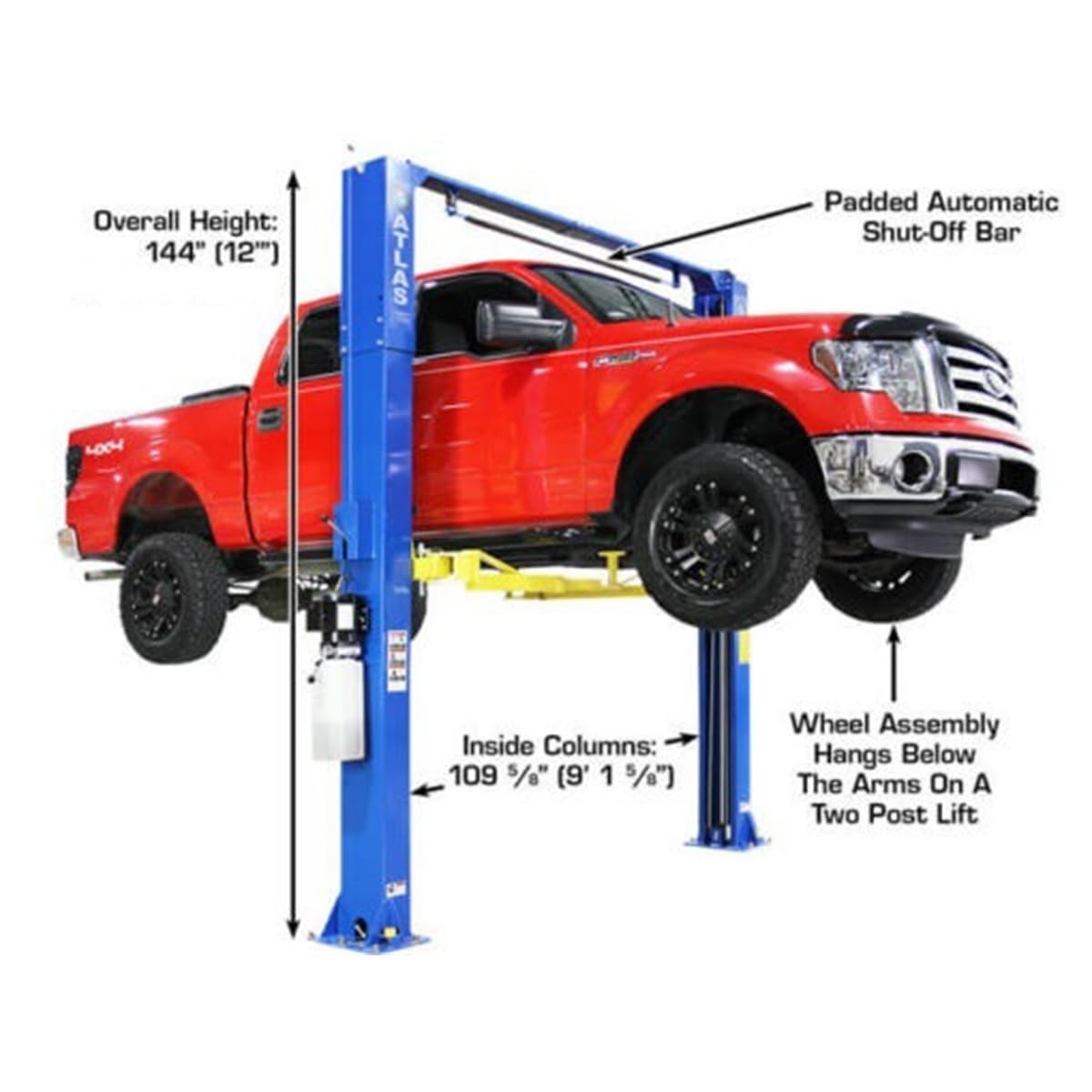 ATLAS Automotive Equipment PRO-9D 2-Post Vehicle Lift, 12' Minimum Ceiling Height, 9,000lb Capacity, Clear Floor Design, Asymmetric/Symmetric Arms, Dual Direct Drive Cylinders, for DIY/Hobbyists