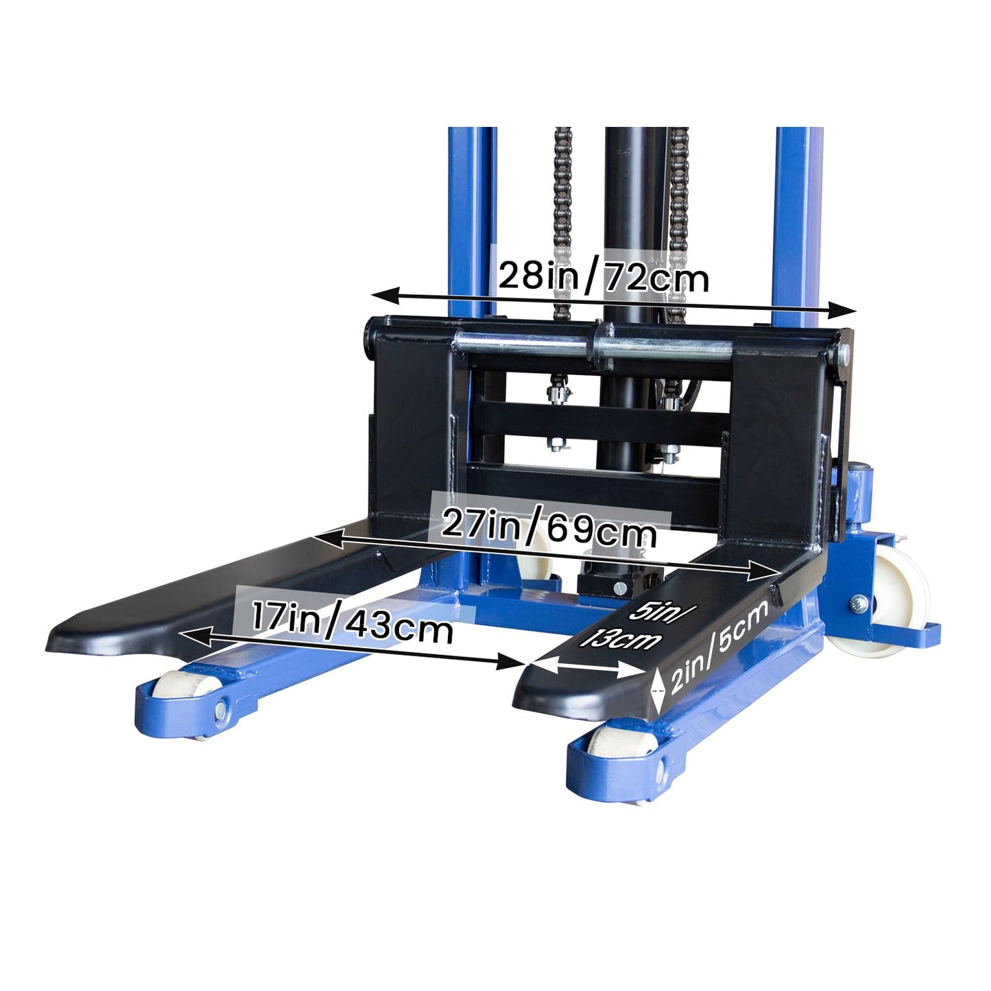 2200Lbs Manual Pallet Stacker - 63 Inch Lift Height Fixed-Fork Lifter | Adjustable Forks for Open Deck Pallet, Heavy-Duty Warehouse Lifter w/Safety Lock
