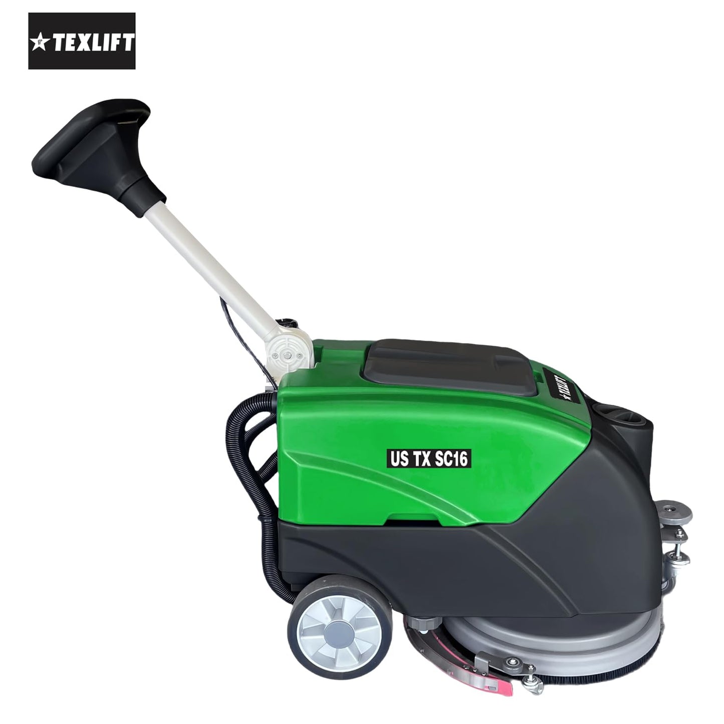 Walk-Behind Commercial Floor Scrubber Machine, 16″ Cleaning Width, Battery Powered Scrubber Dryer with 9 Gal Tank for Warehouse, Retail & Facility Cleaning (US-TX-SC16)