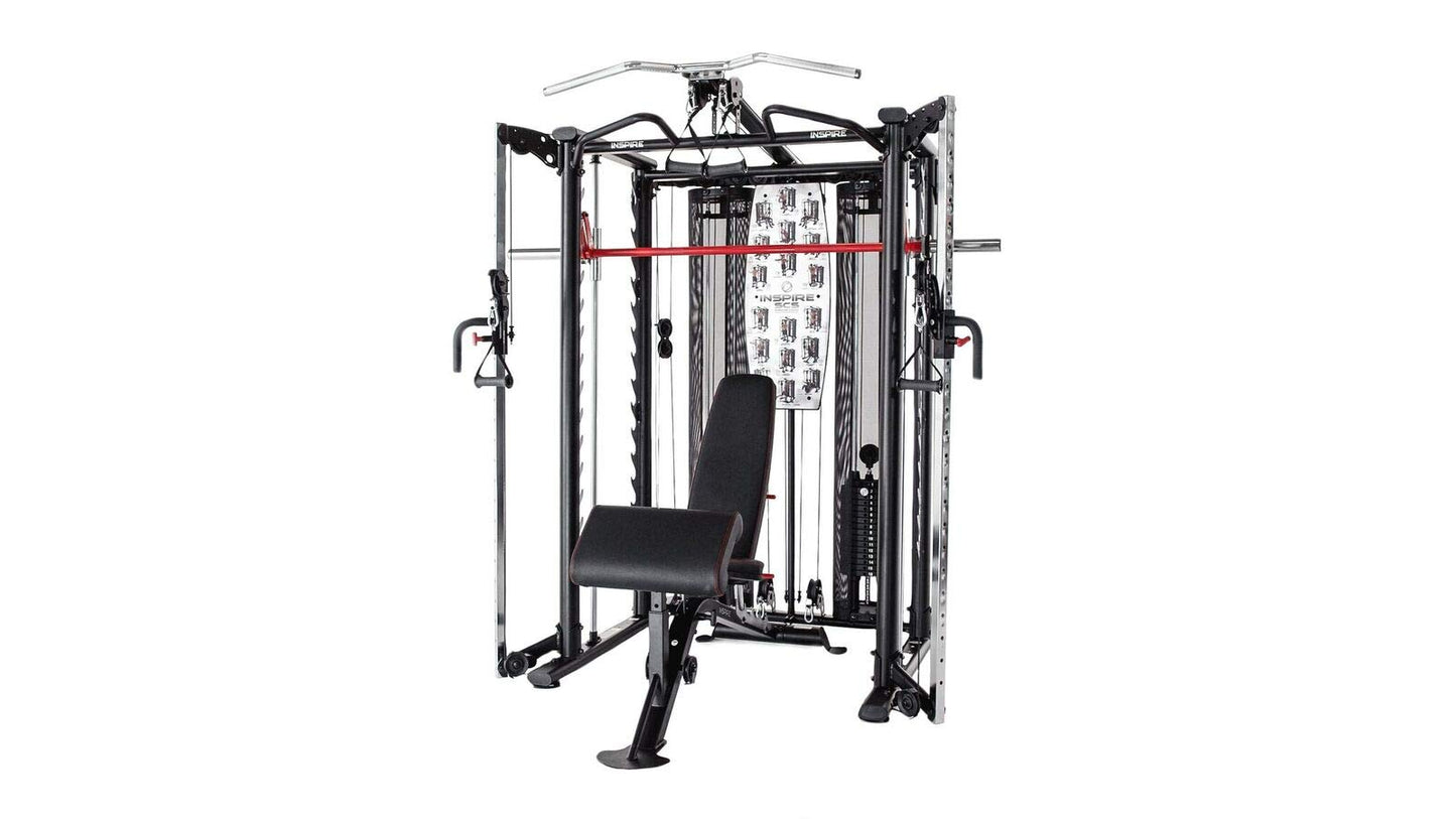 Inspire Fitness SCS Smith System Fully Loaded with Bench and Attachments - Functional Trainer Home Gym with Smith Machine, Bench, Preacher Curl Attachment, and Leg Extension/Leg Curl Attachment