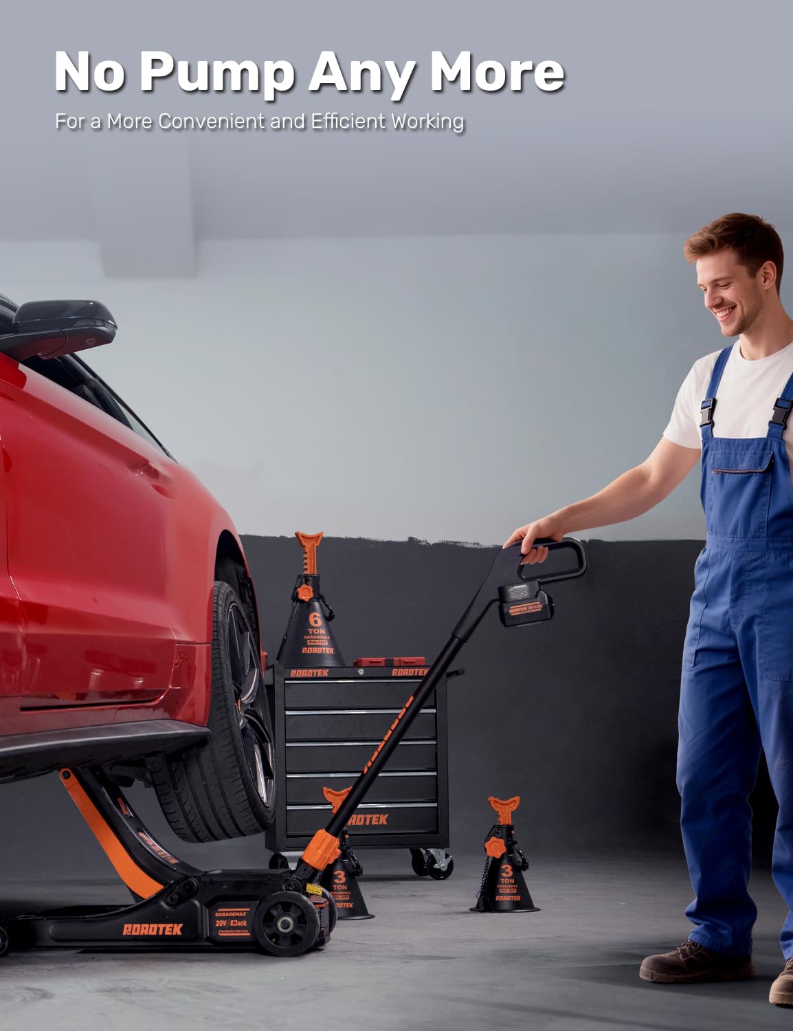 ROADTEK 3 Ton Electric Floor Jack, Low Profile Jack for Quickly Car Lift, Hydraulic Service Jack, 6000 lbs Capacity. Lifting Range 3-3/8" to 24-1/4"