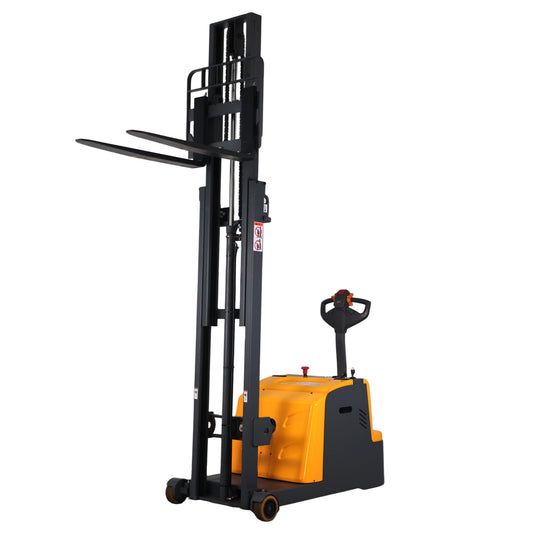 Apollo Counterbalanced Stacker Full Electric Lift 2200 Lbs Capacity 98" Lifting Height Material Hydraulic Lifter, Adjustable Forks with Tilt Function