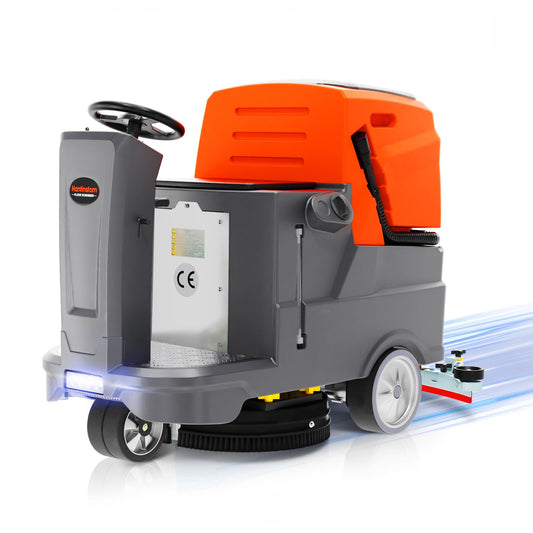 HANTINSTOM Ride-on Commercial Floor Scrubber with 20" Ultra-Wide Scrubbing Path,High-pressure Watergun，LED Light,22.5 Gal Large Solution Tank,3 Hours Wireless Working Time, 31,400 Sqft/h