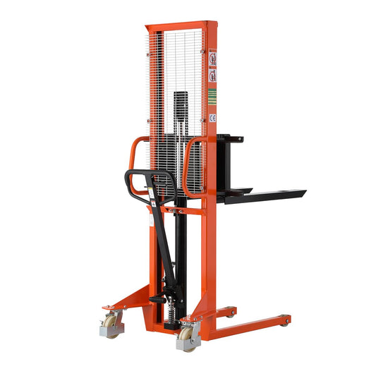 Tory Carrier Material Lift, Manual Pallet Stacker 63” Lifting Height, 1100lbs Capacity with Adjustable Forks Hydraulic Forklift Suitable for Open Bottom Pallets