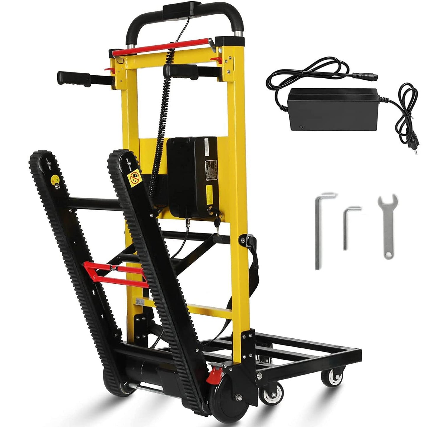 Riosoc Electric Stair Climbing Dolly, Heavy Duty, Powered Stair Climber Dolly Cart with 6 Wheels Motor Powered for Furniture Logistics Warehouse, Yellow