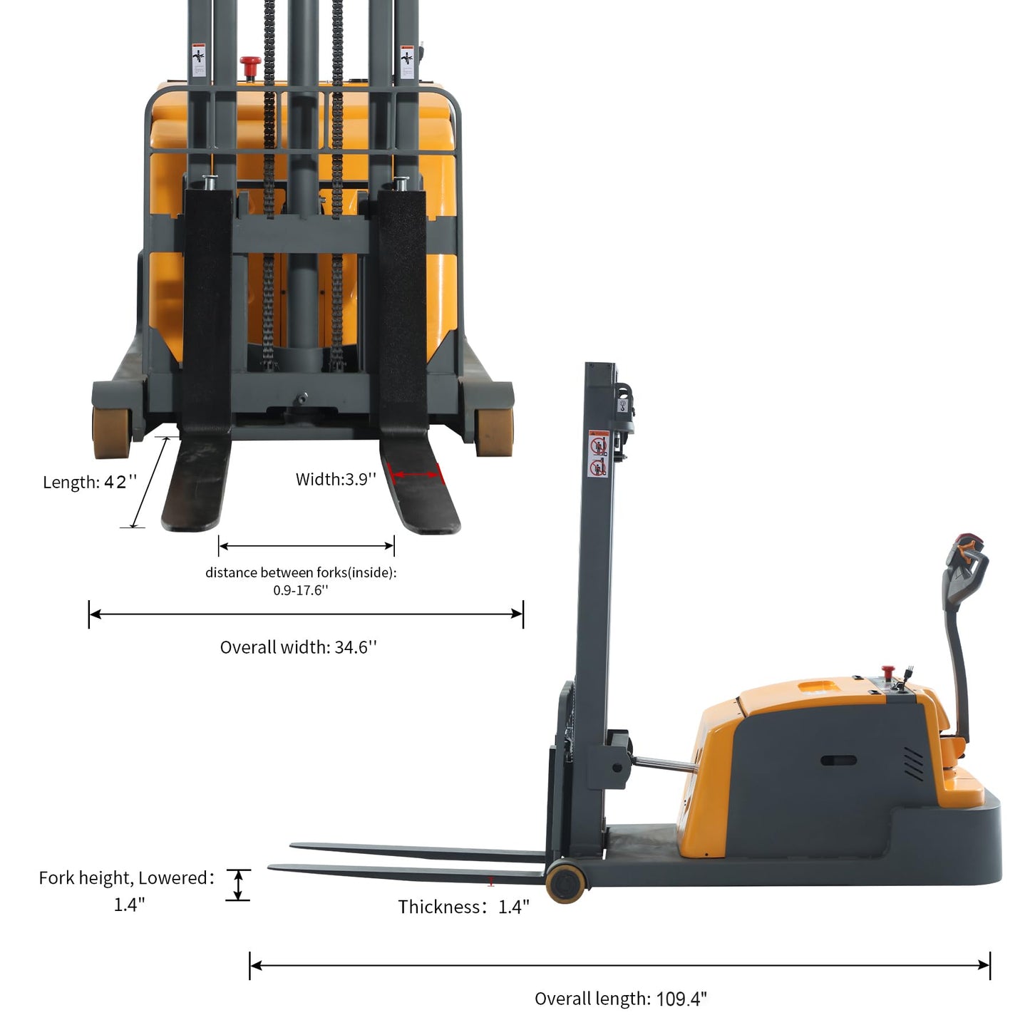 Aequanta Full Electric Counterbalanced Stacker 3300lbs Capacity, 118" Lifting Height Walkie Stacker, Powered Drive and Lift Forklifts