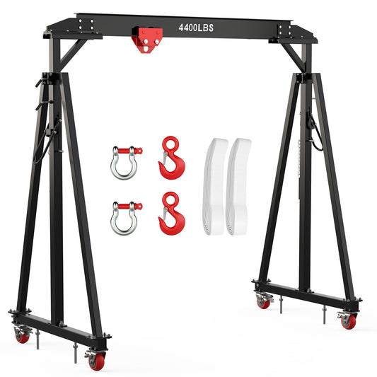 GarveeTech 2 Ton Gantry Crane 4400 LBS with Manual Trolley, Hook and Sling Strap, Height Adjustable from 97" to 141", Portable Shop Hoist with 12-Position Locking Pins, for Workshop, Garage