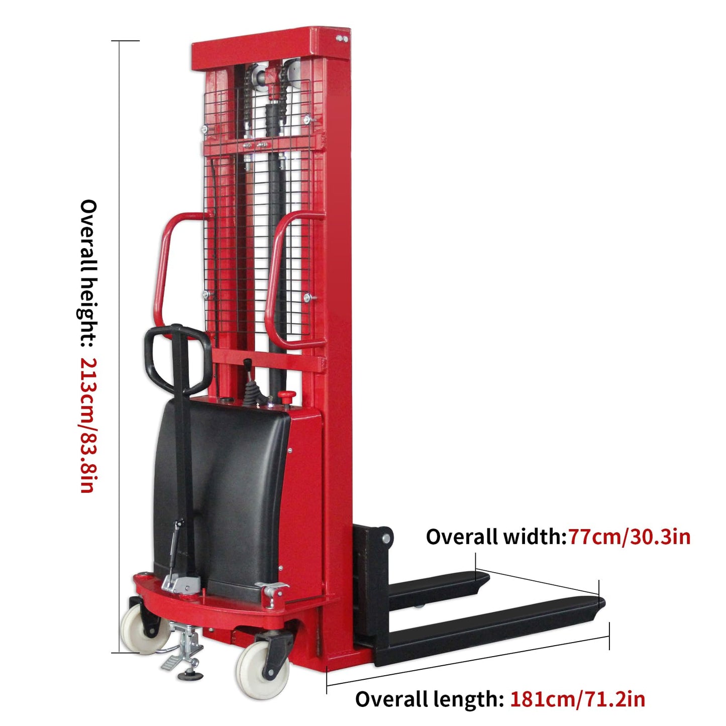 Electric Stacker 3300Lbs Capacity Pallet Forklift, 118in Max Lifting Height Material Lifter with Adjustable Forks for Warehouse