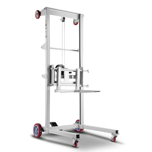 VEVOR Material Lift Winch Stacker, 551 lbs Capacity, Heavy Duty Pallet Truck Dolly with Adjustable Forks & 6-Wheel System, 70 inch Max Lifting Height, Industrial Manual Pallet Truck Dolly