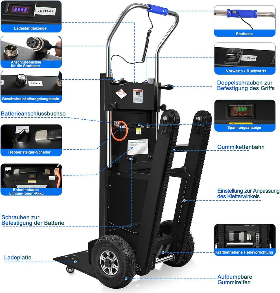 Electric Stair Climber Heavy Object Sack Truck Removable Battery Load Capacity for Straight Curved Stairs Effortless Heavy Load Transport Electric Stair Climbing (D)