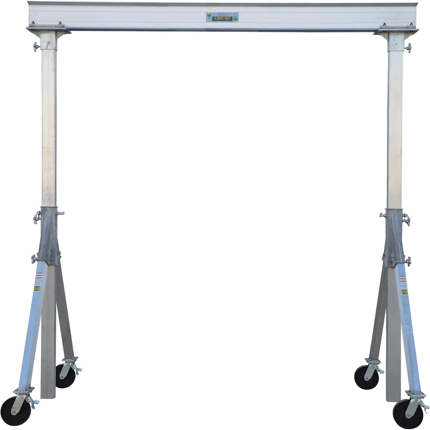 Vestil AHA-2-10-12 Aluminum Adjustable Height Gantry Crane with Glass Filled Nylon Casters 10 Ft. x 8 Ft. 2000 Lb. Capacity Silver