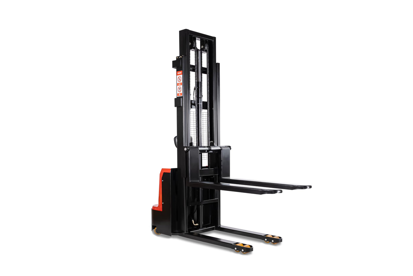 H HEAMI Full Electric Pallet Stacker, 3300 lbs Capacity, 118" Lifting Height, Material Lift with Adjustable Forks, Straddle Legs & Forks Pallet Lift