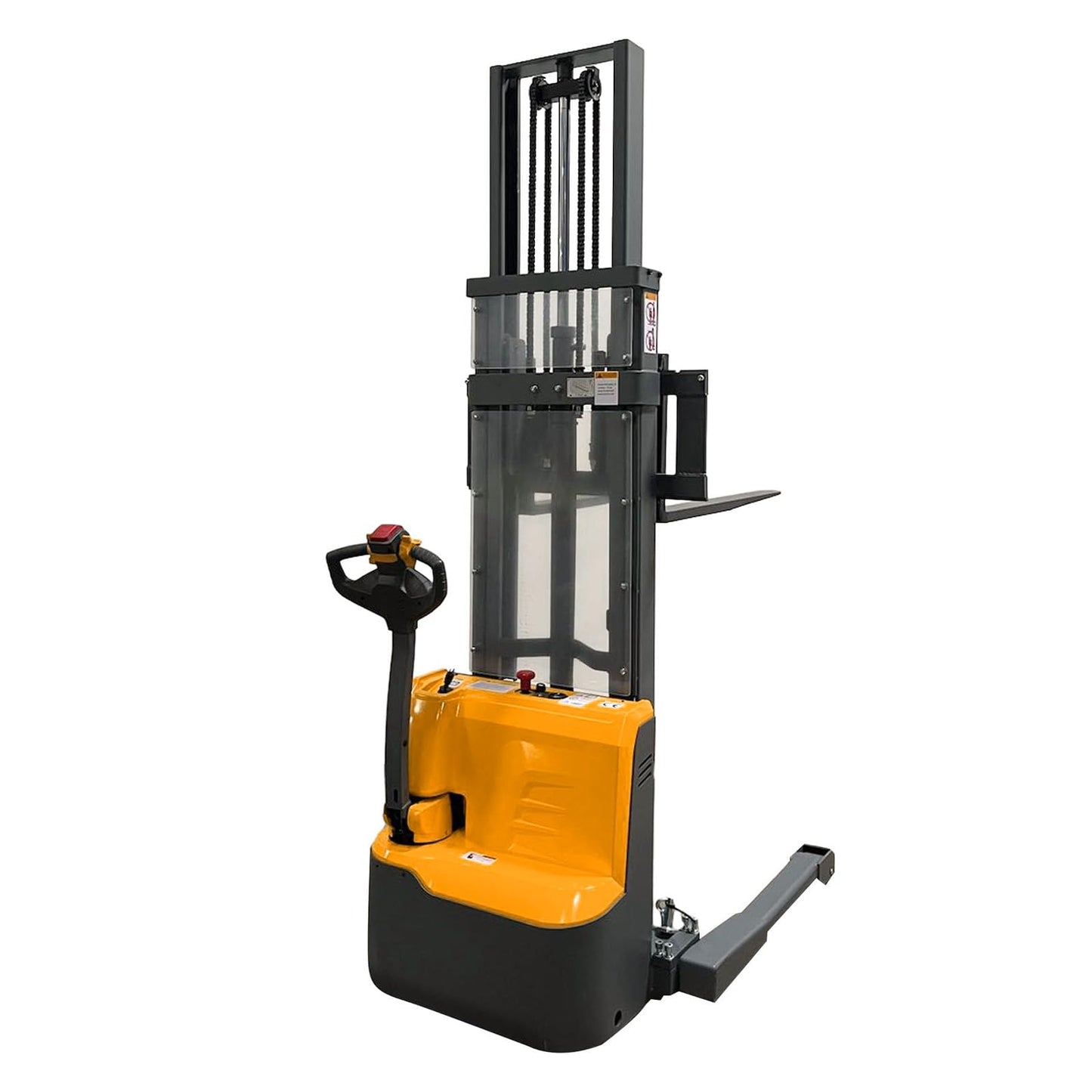 Torry Carrier Powered Forklift Full Electric Powered Stacker 98" H Lifting Walkie Stacker with Straddle Legs & Adjustable Forks 2640lbs Cap Straddle Legs