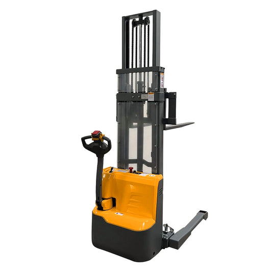 Torry Carrier Powered Forklift Full Electric Powered Stacker 98" H Lifting Walkie Stacker with Straddle Legs & Adjustable Forks 2640lbs Cap Straddle Legs