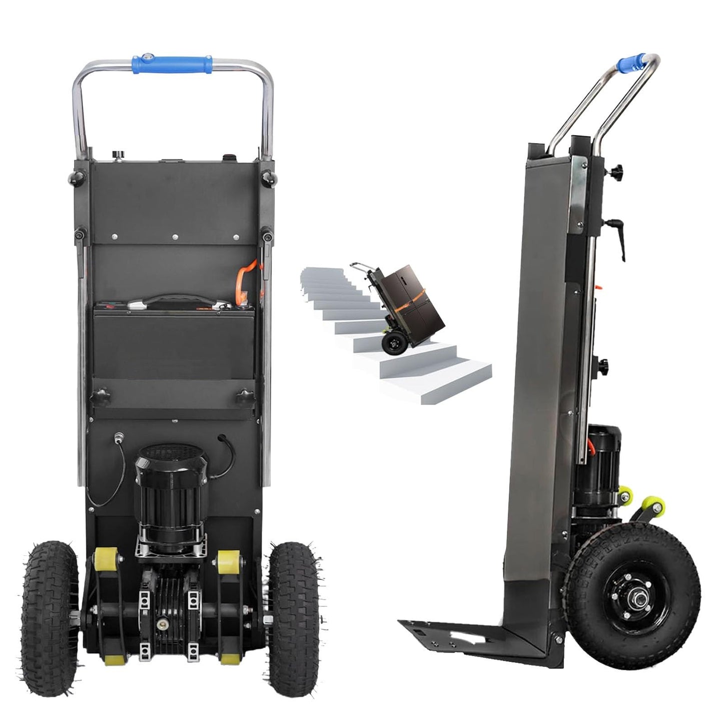 WMWZPYH Black Electric Stair Climbing Dolly, Moving Heavy Objects Up and Down Stairs Effortless, 881lb Capacity Powered Stair Climber Cart, 48V Battery Powered, 2200W Heavy Duty Hand Trucks