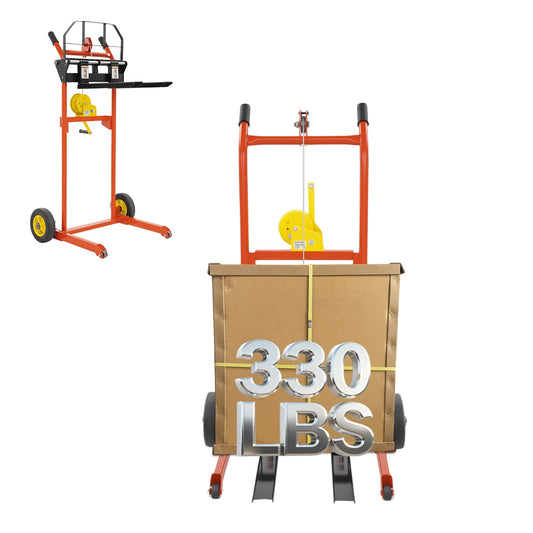 FiueStur Material Lift Winch Stacker 330 lbs Capacity Pallet Truck Dolly 40 Inch Lift Height Lift Table Adjustable Forks 9 Inch Wheels for Warehouse Workshop Material Handling