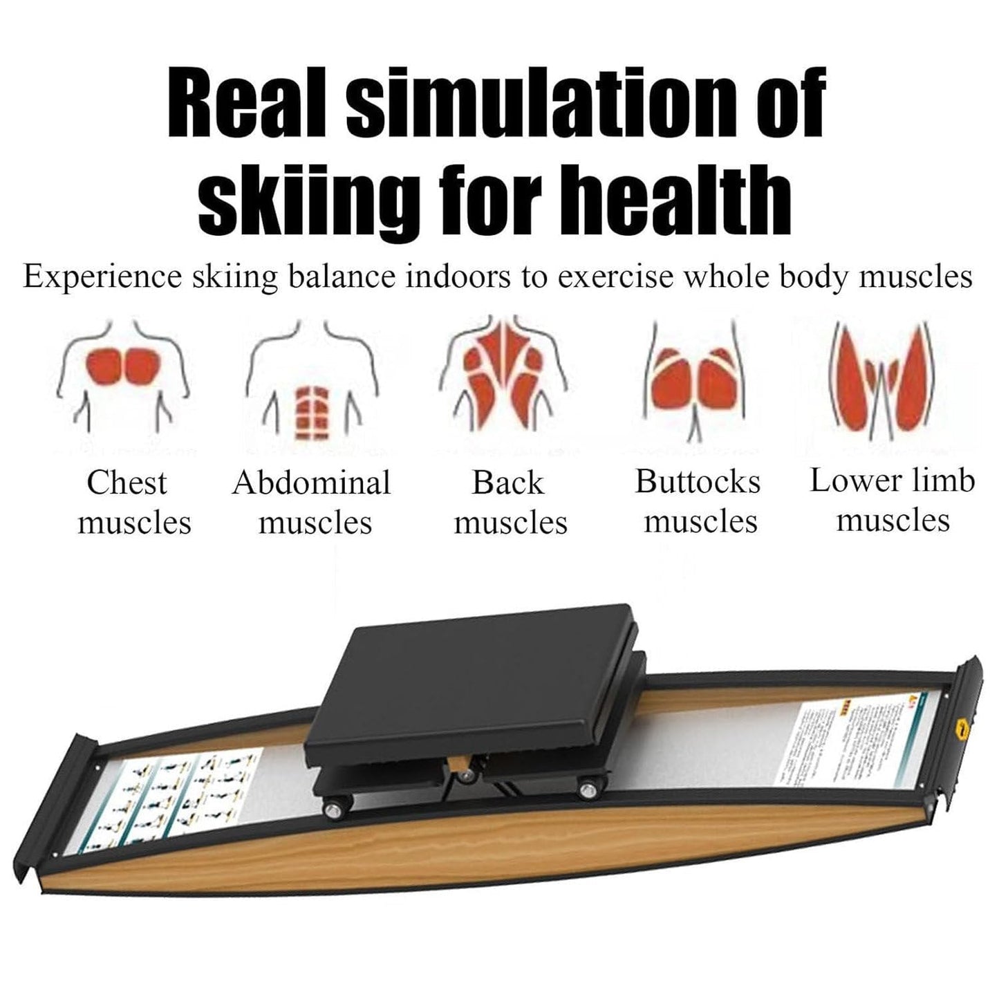 Indoor Ski Simulator Leg Exercise Equipment, Home Gym Workout Machine with Poles and Mats for Waist, Abdominal and Cardio Training