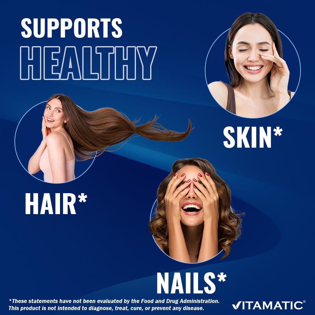 Vitamatic Biotin 5000mcg (5 mg) for Stronger Hair, Skin & Nails - 365 Vegan Tablets- Also Called Vitamin B7